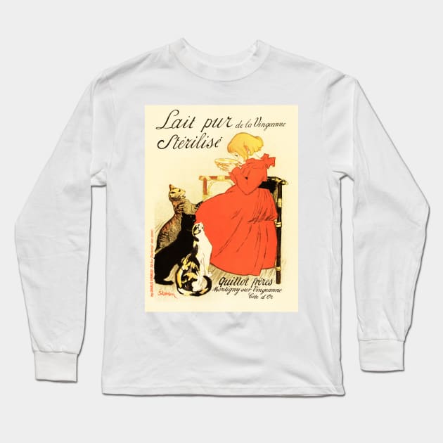 Lait Pur Sterilise Sterilized Fresh Milk Advertisement  by Steinlen 1894 Vintage French Long Sleeve T-Shirt by vintageposters